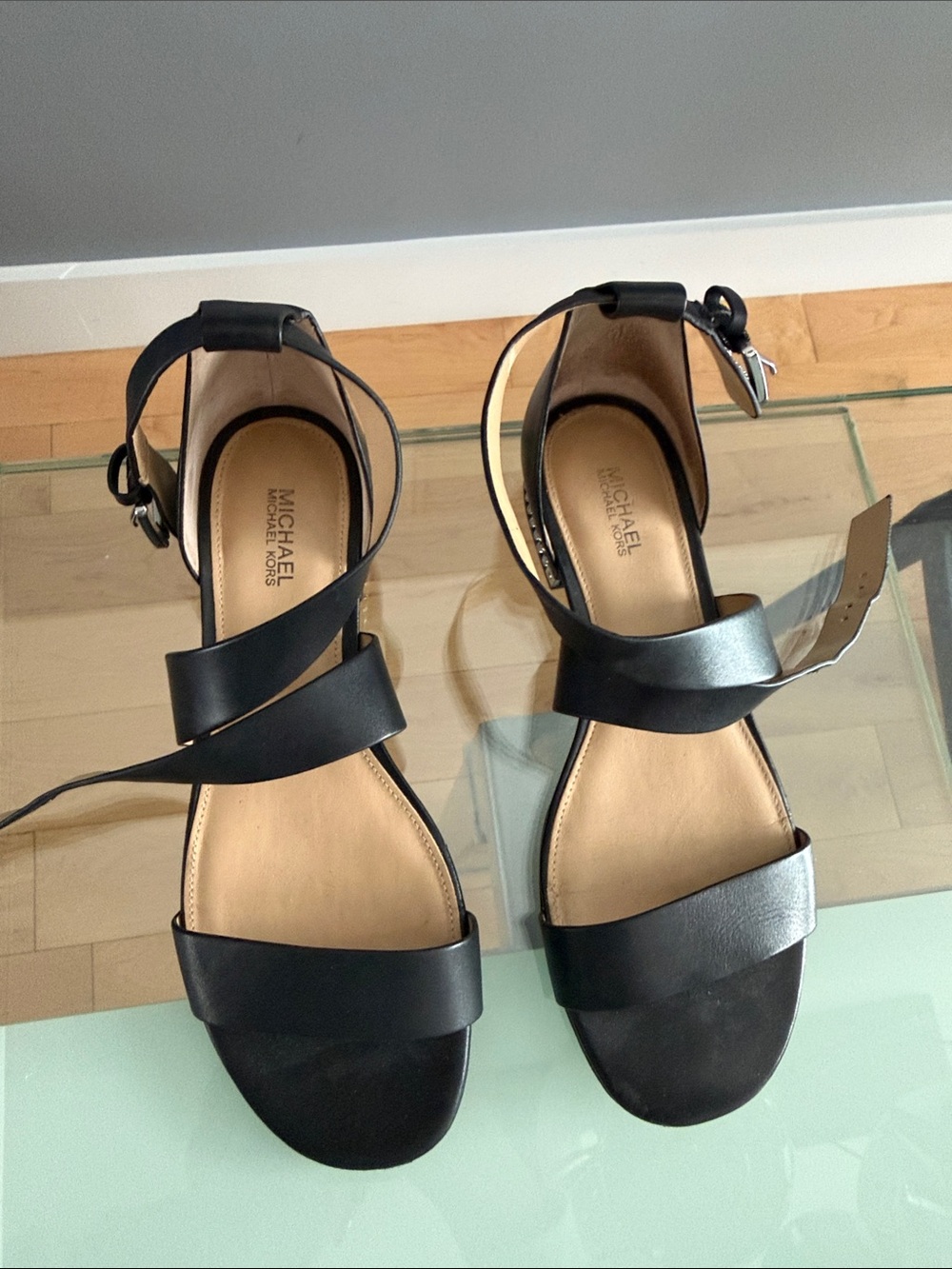 Michael Kors Black Leather Wrap Ankle Sandals